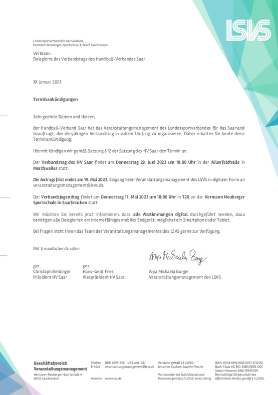Terminankündigung Verbandstag 2023
