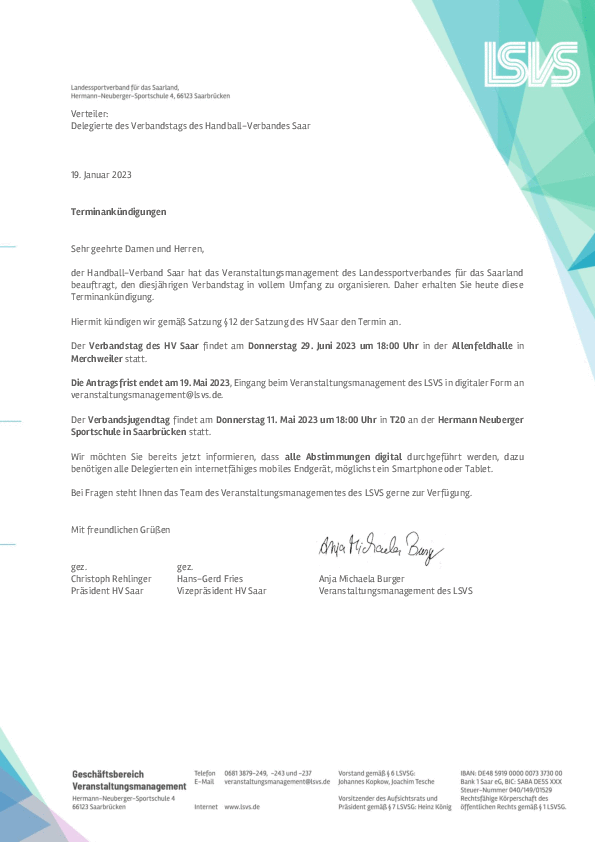 Terminankündigung Verbandstag 2023